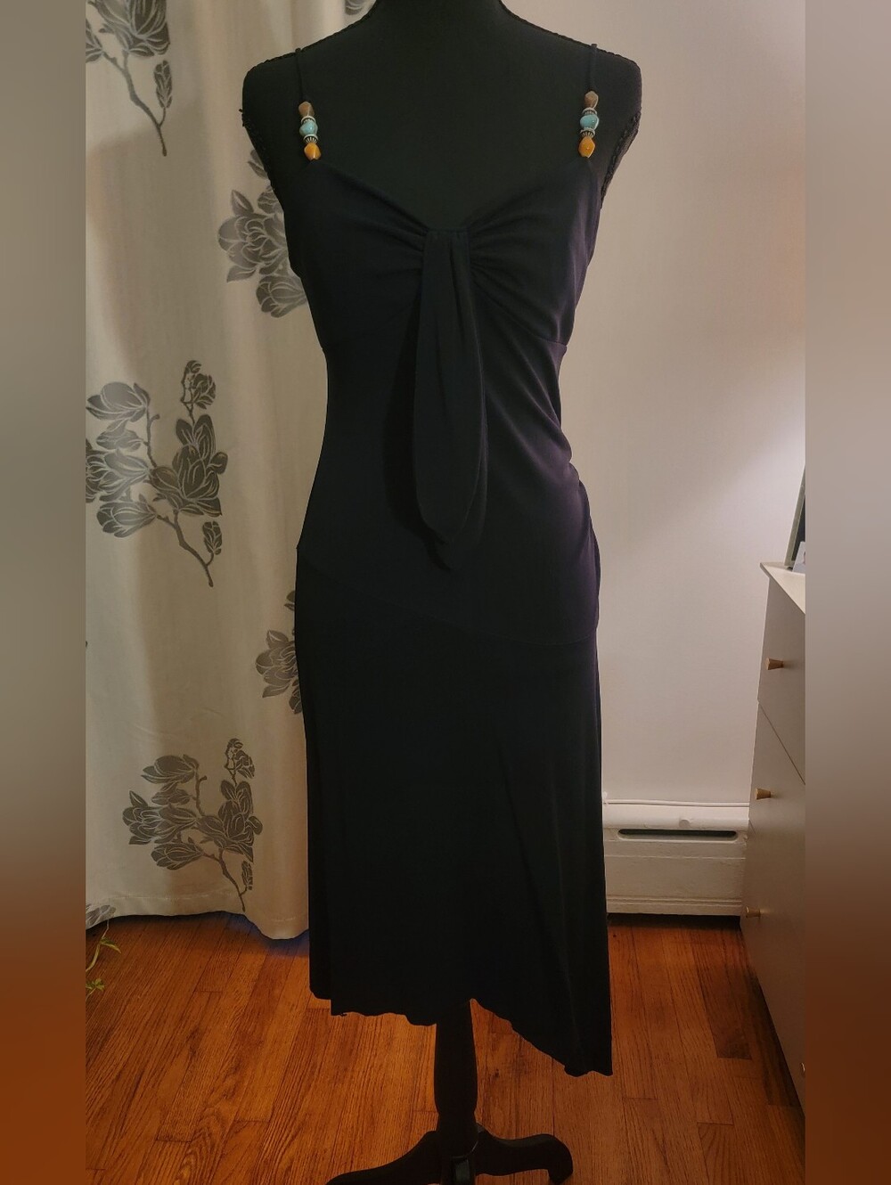 Express Black Strapless Tie-Front Midi Dress